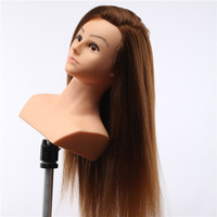 Tête de mannequin en cheveux humains de qualité supérieure, longue et droite, pour permanente, teinture, décoloration, formation en coiffure, salon, maquillage de mariée, outil de coiffage et coupe de cheveux