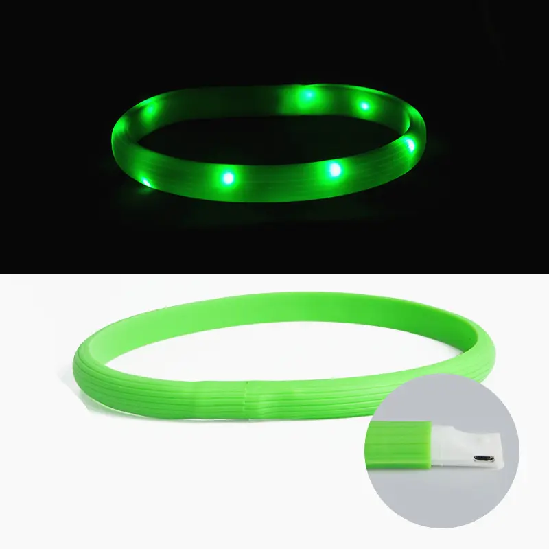 Kunden spezifische Großhandel Promotion Hochwertige USB wiederauf ladbare Haustier Hunde halsband wasserdicht leuchten blinkende Silikon LED Hund Col