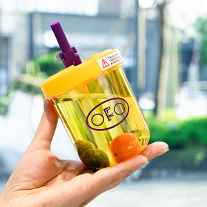 Plastic Drinkware Cup Water Bottle 200Ml Portable For Students Back To School Solid Color With Lid And Straw - Product Image 2