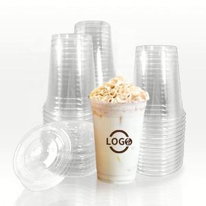 Gobelet en plastique transparent pour boissons froides, café, bière à emporter, smoothies, avec logo personnalisé imprimé, 98 mm, 8 oz, 9 oz, 10 oz, 12 oz, 16 oz, 20 oz, 24 oz - Product Image 3