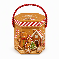 Boîte à biscuits de Noël en forme de prisme hexagonal, emballage alimentaire avec poignée en corde rouge torsadée, boîte cadeau pour bonbons de Noël
