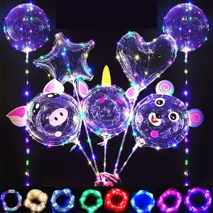 Ballon Bobo clair 18/20/24/32 pouces, Ballon lumineux LED avec autocollant pour décoration de fête et cadeau pour enfants, vente en gros