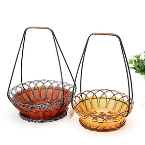 <b>Plastic</b> Imitation Rattan Woven Fruit <b>Basket</b> Circle Stackable Storage <b>Basket</b> For Neatening Fruit Platter - Product Image 2