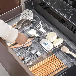 Japanese Style Drawer Organizer box Built-in household plastic transparent kitchen division grid organizing box stationery
