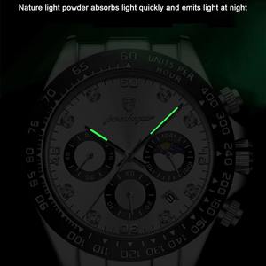 นาฬิกาข้อมือสแตนเลสสำหรับผู้ชาย, นาฬิกาควอทซ์สแตนเลสกันน้ำส่องสว่างนาฬิกาโครโนกราฟสำหรับผู้ชาย - Product Image 6