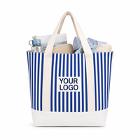 Sac fourre-tout à rayures nautiques, ensemble cadeau en toile de coton avec logo personnalisé, chapeau bob, pochette à cosmétiques, sac de shopping promotionnel en gros