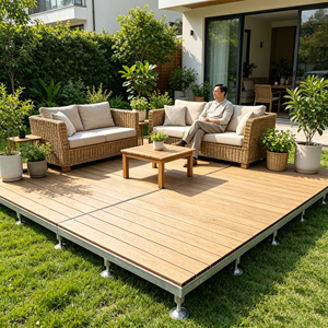 Kit de <span class=keywords><strong>terrasse</strong></span> préfabriqué en WPC à assemblage rapide, certifié ISO9001, écologique, imperméable et anti-UV, <span class=keywords><strong>pour</strong></span> espaces extérieurs, patios et terrasses. - Product Image 6