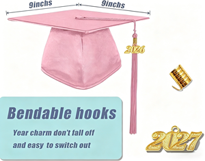Ensemble de toque et robe de graduation rose brillante avec pompon et breloque Année 2026 pour la cérémonie de remise des diplômes du collège, du lycée et de l'université - Product Image 4