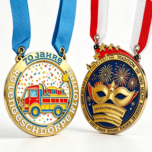 Médaille personnalisée en alliage de zinc plaqué or avec émail dur, motif camion de pompiers et carnaval, pour célébration d'anniversaire - Product Image 2