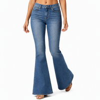 Pantalon évasé en denim stretch de coton personnalisé pour femme – Confort flexible, durable, délavage vintage, taille haute, coupe slim, style urbain polyvalent, idéal pour les festivals
