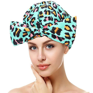 <span class=keywords><strong>Bonnet</strong></span> de douche léopard de luxe pour femmes imperméable doublé de Satin réglable Double couche de soie casquettes de <span class=keywords><strong>bain</strong></span> de plage pour les soins des cheveux SPA - Product Image 5