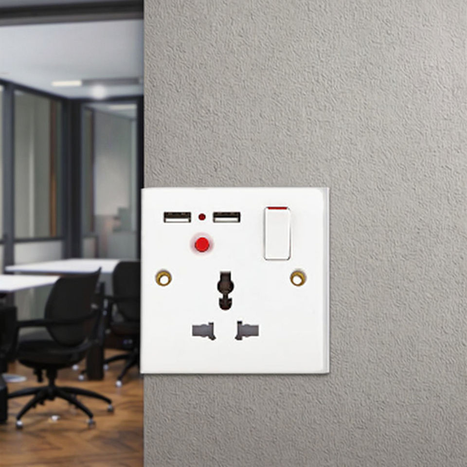 VNX Modern Design White Color Electrical 2 Pole Usb With Multi 15A/16A Universal Light Wall Socket Switches and Socket