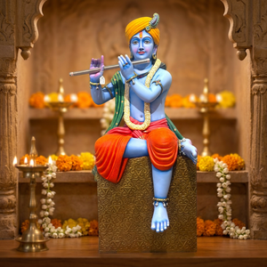 Nirmala Handicrafts Handcrafted Resin Art Deco Figurative Krishna Playing Flute <b>Statue</b> | Home Office/Tabletop <b>Religious</b> Decor - Product Image 3