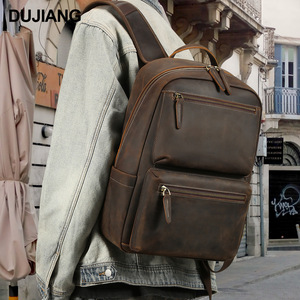 Dujiang Retro Leather <b>Backpack</b> <b>20L</b> Unisex Travel Bag Casual Outdoor Use - Product Image 1
