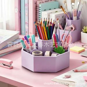 Wooden desktop <b>pen</b> holder, multi-compartment storage <b>box</b>, solid wood multi-functional miscellaneous storage <b>box</b>, rotating - Product Image 1