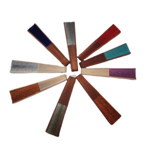 Éventail pliant en bois et fer de 23 cm, tissu brillant, avec décoration florale, idéal pour cadeau, artisanat et promotion - Vente chaude - Product Image 5