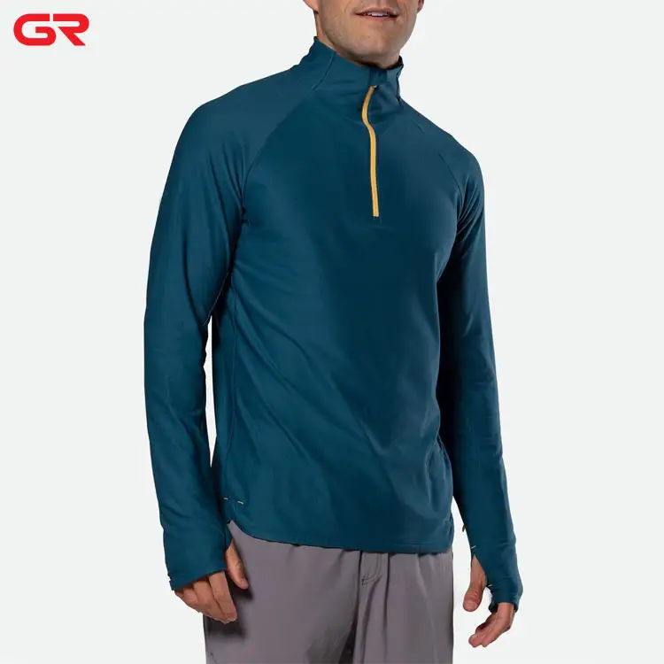 High Quality Quick Dry Running Shirt Breathable Front Quarter Zipper Custom Men Long Sleeve T Shirt