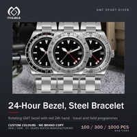 Montre-bracelet personnalisée GMT OEM, double fuseau horaire 24H, lunette en saphir, marque privée, montres mécaniques analogiques automatiques