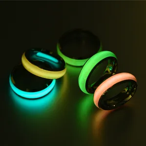 2024 unisex fashion personalized luminous rings engravable glowing in the dark florescent stainless steel party rings for girls