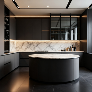 YIDA lujo ecológico moderno plano laca grano de madera Modular cocina isla gabinete diseño francés estilo hecho tablero de melamina - Product Image 6