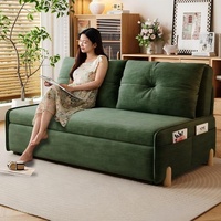 Canapé-lit convertible 2 places en velours côtelé vert foncé capitonné avec tiroir de rangement, mobilier de salon moderne rétro pour petits espaces
