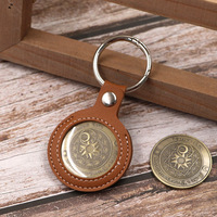 Bolsa de almacenamiento de medalla conmemorativa de cuero de envío rápido, llaveros, funda protectora de la empresa de monedas conmemorativas, llavero de cuero