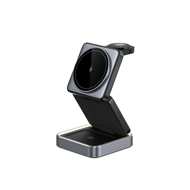 3-in-1 Travel-Friendly Foldable Magnetic Wireless Charger 15W Fast Charging Type-C Port for Smart Watch Mobile Phone Earbuds