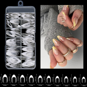 120 Uñas Postizas Largas en Forma de Almendra, Transparentes, Francesas, sin Costuras, Uñas Artificiales - Product Image 1