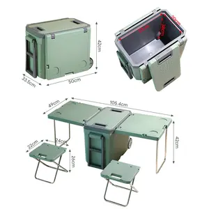Everich Outdoor Multi Function Rolling Cooler Picnic Camping Outdoor with Table & 2 Chairs Green Suitable for Picnic Camping