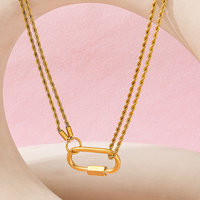 Collier en acier inoxydable Fenny Wholesale plaqué PVD 18 carats, inaltérable, avec pendentif à fermoir de randonnée et chaîne torsadée double couche épaisse