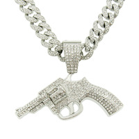 Hip Hop Or Strass AK47 Pendentif Avec Chaîne Cubaine En Alliage De Zinc Bling Rappeur Colliers