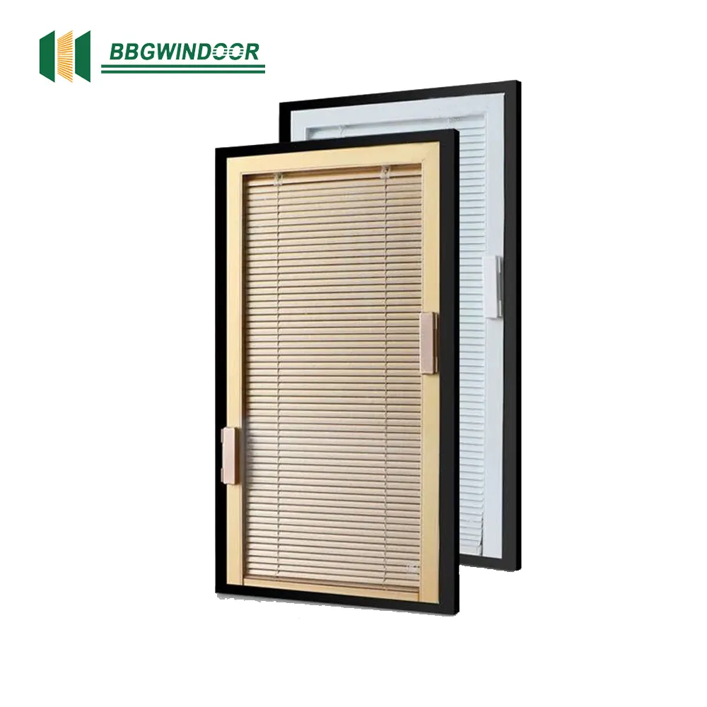 Stores en métal intégré entre les panneaux de verre pour fenêtres et portes en aluminium
