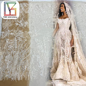 Lüks ağır nakış ile boncuklu pullu gelin tül dantel kumaş afrika düğün için 3D boncuk örgü dantel kumaş akşam elbise - Product Image 1