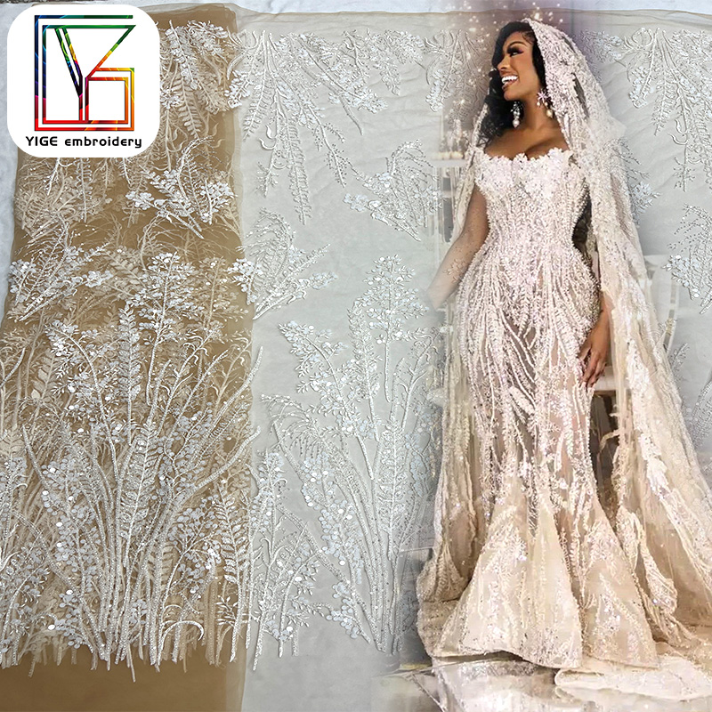 chinese dress ladies Beautiful Embroidery LACE fabric BRIGHT GOLD 58" WIDE [15041]  Puresilks.us