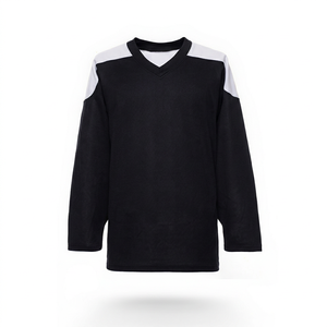 Camiseta de Hockey sobre Hielo con Cuello en V, Manga Larga, Negra y Blanca, Malla de Poliéster, Unisex, Adulto, Corte Regular, Transpirable, para Todas las Temporadas, Ropa Deportiva - Product Image 1