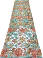 Tissu en dentelle florale brodée de perles et de paillettes, 100% polyester, style élégant et luxueux pour robes et vêtements