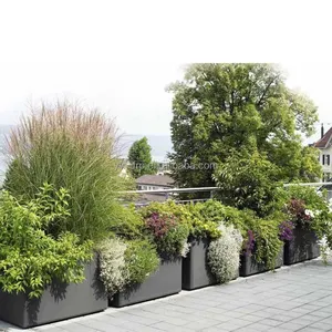 Modern big rectangle decoration herb fiberglass flower planter pot with resin for garden outdoor