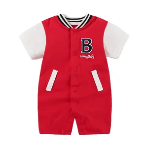 Personnalisation Garçons Bébé Barboteuses Volants Vichy Impression Mode Costumes Mignons Baseball Applique Fille Bulle