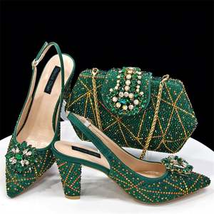 2026 Women Geometric Fashion Diamond Pointed <b>Heels</b> Rhinestone Sandals <b>and</b> Matching Polyester Lining <b>Bags</b> Set - Product Image 3