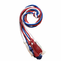 Lot de 3 Cordons d'Honneur de Remise de Diplôme, Bleu Blanc Rouge, 68 pouces, 100% Polyester Tressé, Origine Chine, avec Pompons, pour Baccalauréat, Master, Doctorat