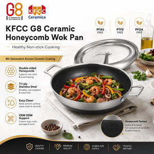 KFCC G8 Sartén <span class=keywords><strong>Wok</strong></span> de Acero Inoxidable de 3 Capas con Revestimiento Cerámico de Panal, Base Plana con Doble Asa, Compatible con Inducción - Product Image 1