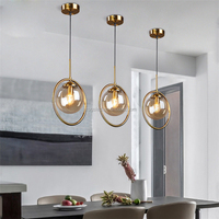 Suspension unique en verre fumé à cadre circulaire, luminaire en fer pour salle à manger, chambre, bar, café, décoration intérieure moderne, éclairage domestique