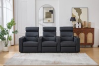 Juego de sofá reclinable con luces LED personalizadas de lujo moderno, cuero inteligente eléctrico de 3 plazas para cine en casa, muebles de sala de estar de madera