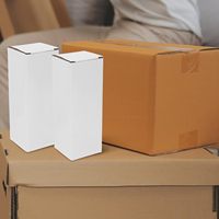 Cajas de Cartón Corrugado Blancas de 7x7x19cm, Cajas de Envío Rígidas Laminadas de Triple Capa para Embalaje, Mudanza y Envío