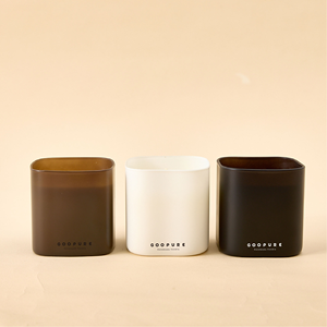 Contenants de bougies personnalisés à étiquette privée, pots <span class=keywords><strong>en</strong></span> <span class=keywords><strong>verre</strong></span> carrés ambrés vides de 8 oz avec couvercles, pots à bougies de luxe - Product Image 1