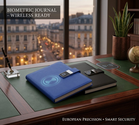 Carnet en cuir avec chargeur sans fil intégré pour voyages d'affaires, personnalisable avec logo