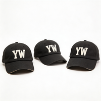 Gorra de Béisbol Negra Estilo Dad Hat, de Sarga de Algodón, con Letras YW Bordadas, Sin Estructura, Ajustable, Unisex, Estilo Urbano Informal