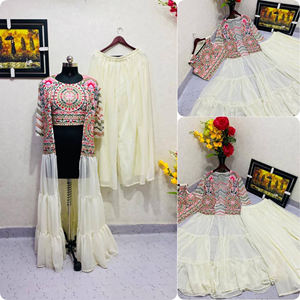 Luxe à la mode nouveauté dernier concepteur saisonnier Georgette broderie Sequin haut Sharara Palazzo ensemble entièrement point - Product Image 6