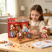Kit de montage de mini-chambre DIY, micro-scène miniature avec figurines de chat, autocollants décoratifs, jouet éducatif de construction artisanale, cadeau