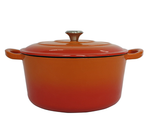 Casserole ronde <span class=keywords><strong>en</strong></span> <span class=keywords><strong>fonte</strong></span> émaillée ombrée orange de haute <span class=keywords><strong>qualité</strong></span>, équipée d'un couvercle assorti - Product Image 1